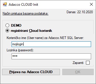 Cloud prijava na Adacco