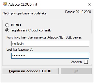 Cloud prijava na Adacco